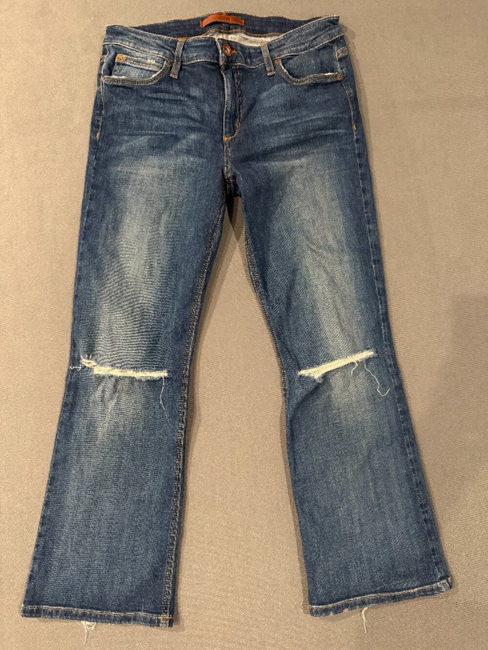 Joe’s Jeans The Olivia W30 Blue Distressed Mid Rise Cropped Flare Jeans